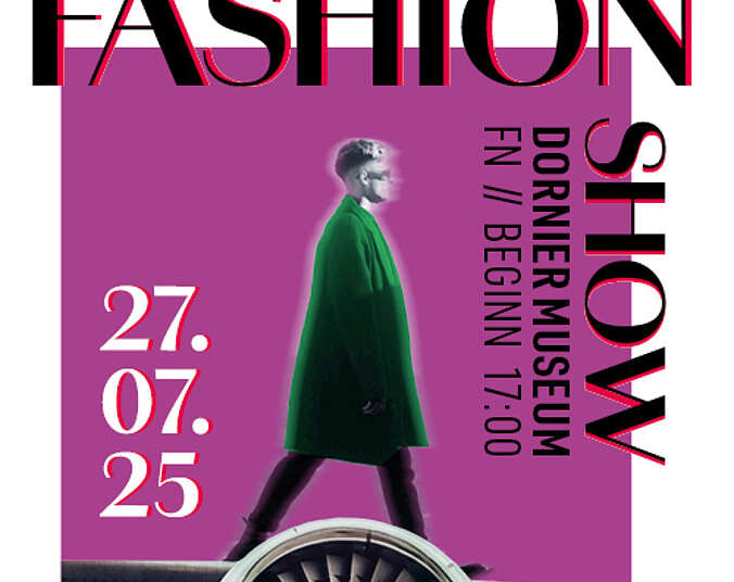 Plakat der Fashion Show mit lila Hintergrund