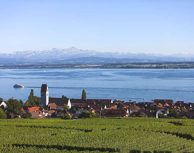 Blick über Hagnau auf den Bodensee