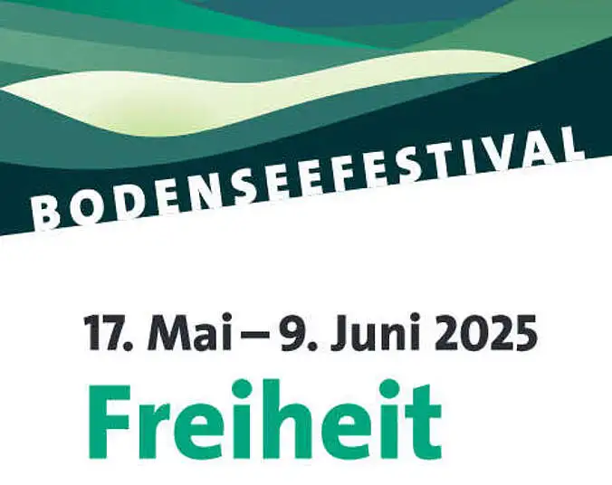 Titelbild des Bodenseefrestivals: Wellen, Berge mit Vögeln.