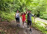 Familie beim Spazieren durch Wald