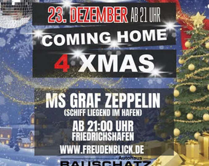 Plakat mit Discokugel und Tannenbaum.