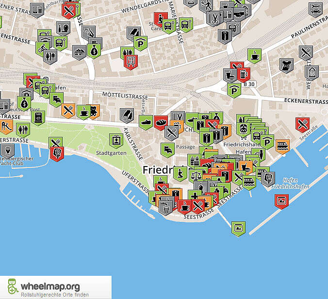 Karte von Friedrichshafen für Rollstuhlfahrer