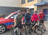 Die vier Teilnehmenden beim Start der Tour:
v. l.: Alan Dittrich, David Fischinger, Madeline Kaiser, Steffen Schmidt
