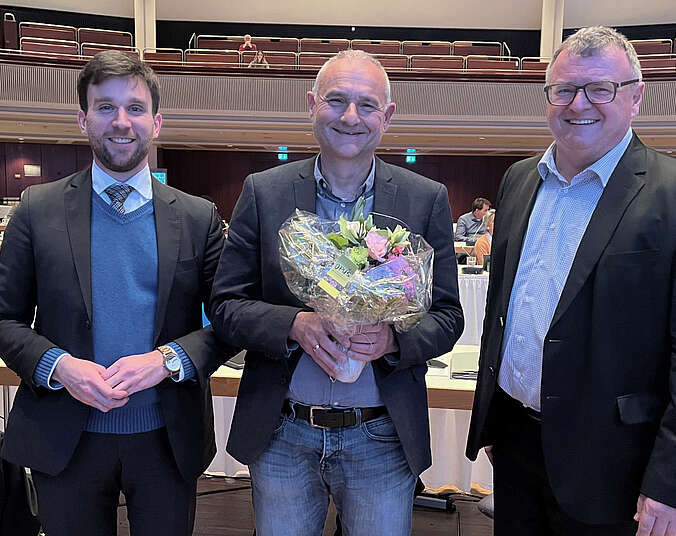 Klaus Sauter mit Oberbürgermeister Andreas Brand und Erstem Bürgermeister Fabian Müller