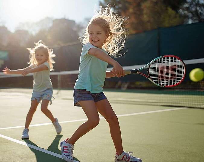 Zwei Mädchen spielen Tennis